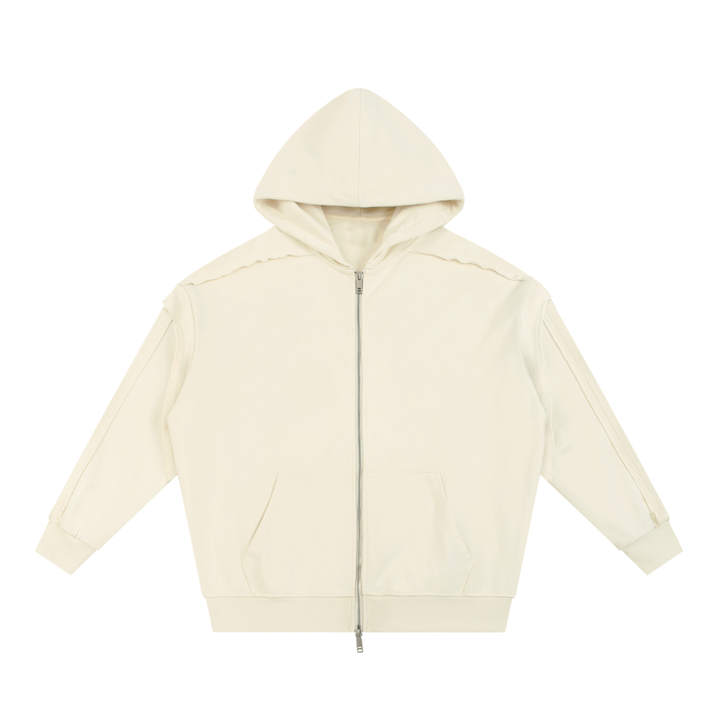 Raw Edge Contrast Tape Zip Hoodie