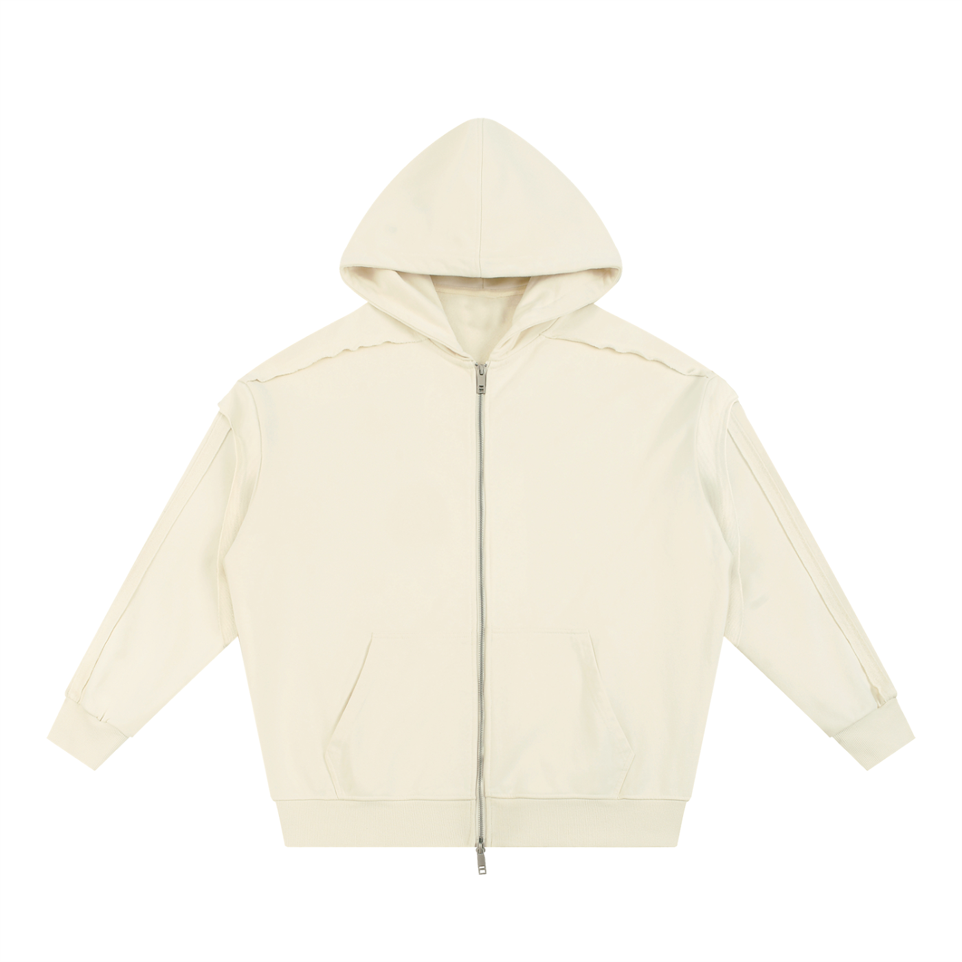Raw Edge Contrast Tape Zip Hoodie