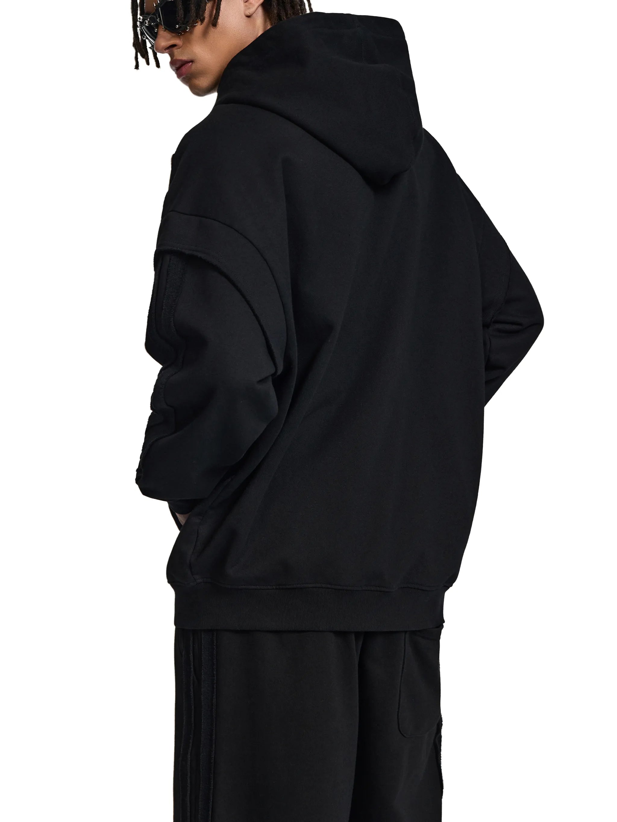 Raw Edge Contrast Tape Zip Hoodie