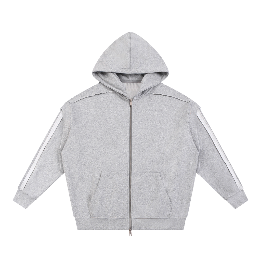 Raw Edge Contrast Tape Zip Hoodie