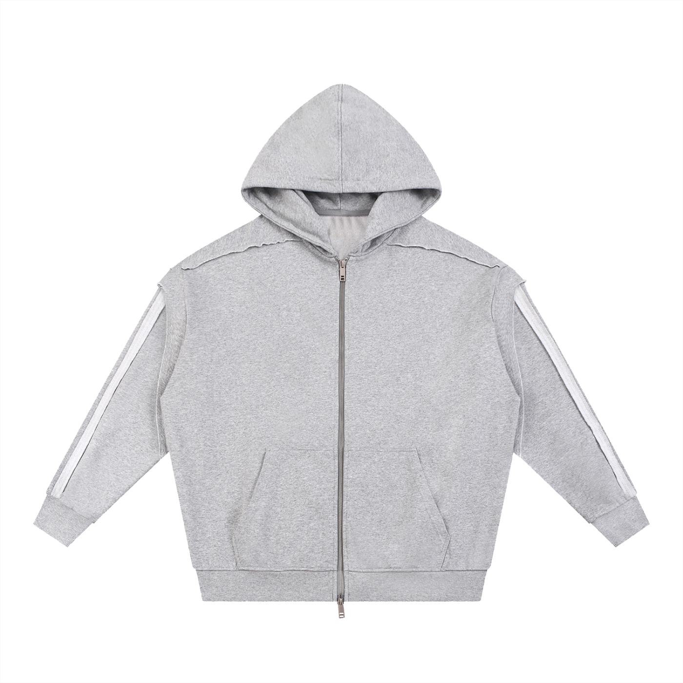 Raw Edge Contrast Tape Zip Hoodie