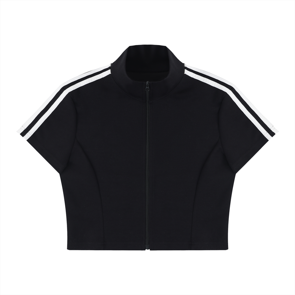 Women's Short Sleeve Zip-Up Crop Top