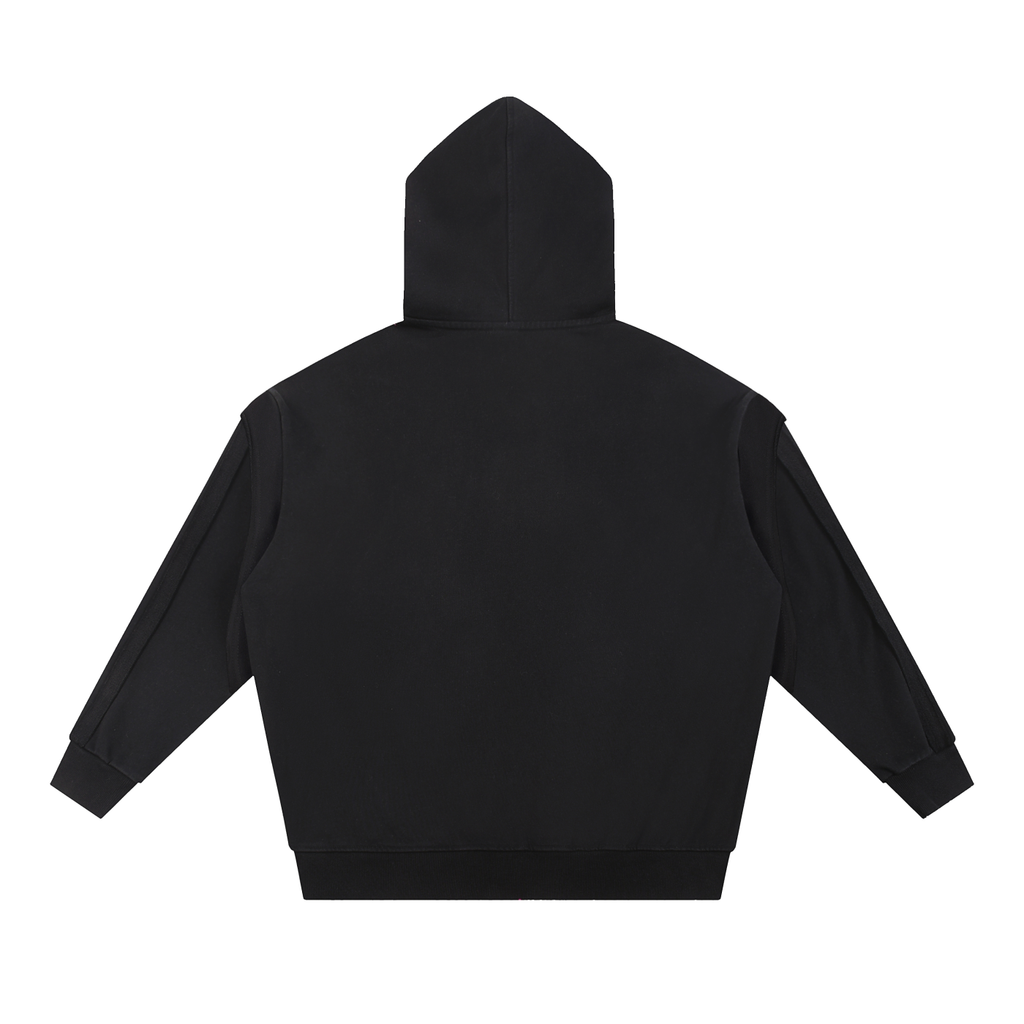 Raw Edge Contrast Tape Zip Hoodie