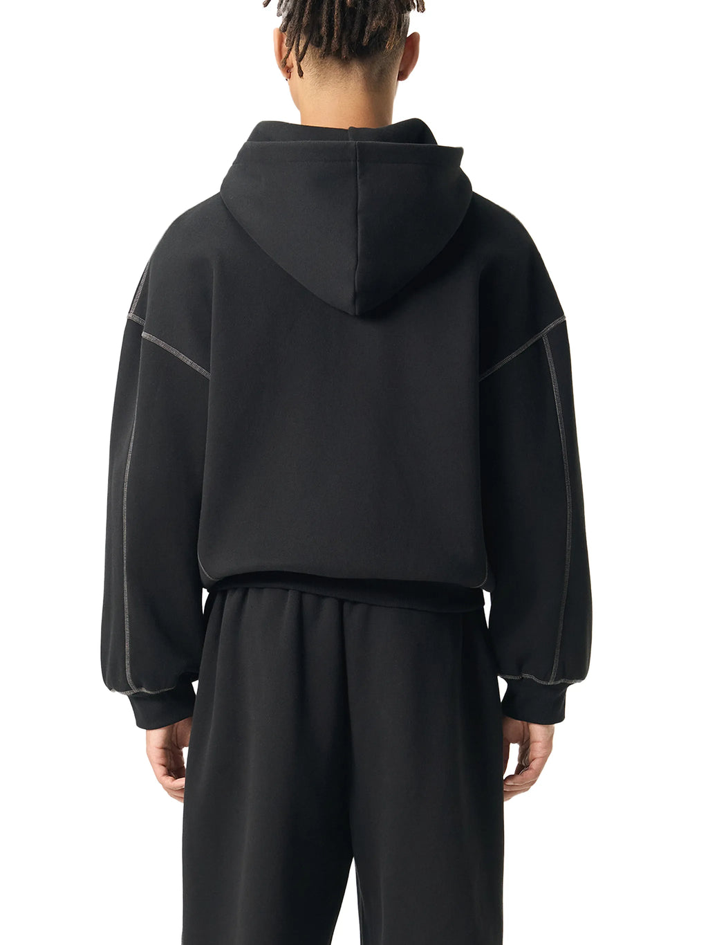 Contrast-Stitched Boxy Fleece Zip Hoodie
