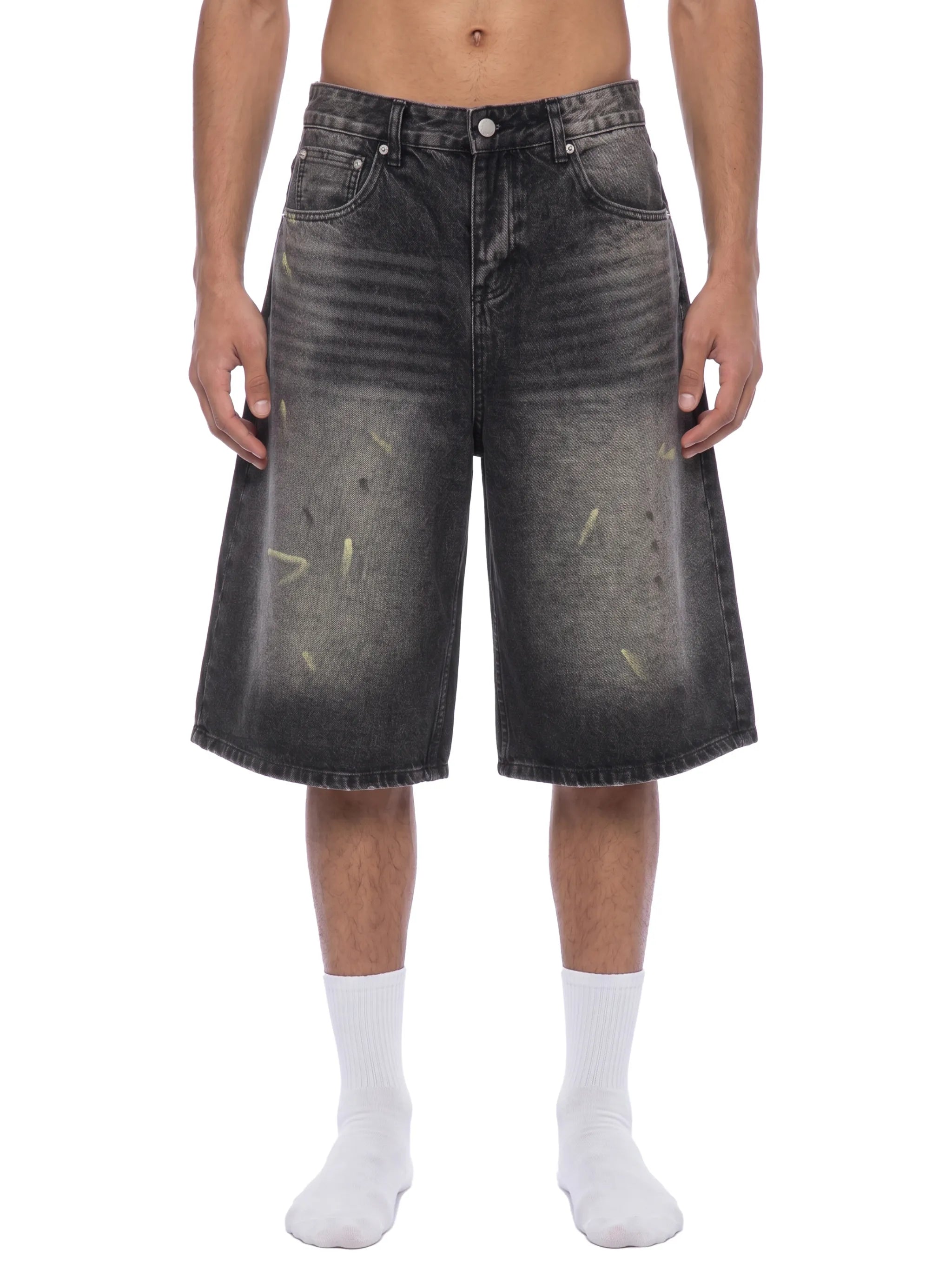 Men’s Vintage Wash Wide-Leg Denim Shorts