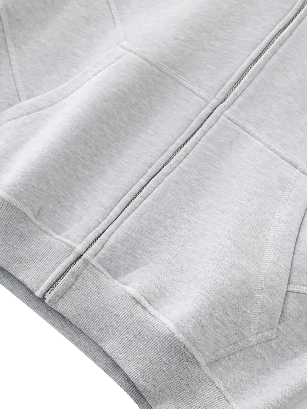 Contrast-Stitched Boxy Fleece Zip Hoodie