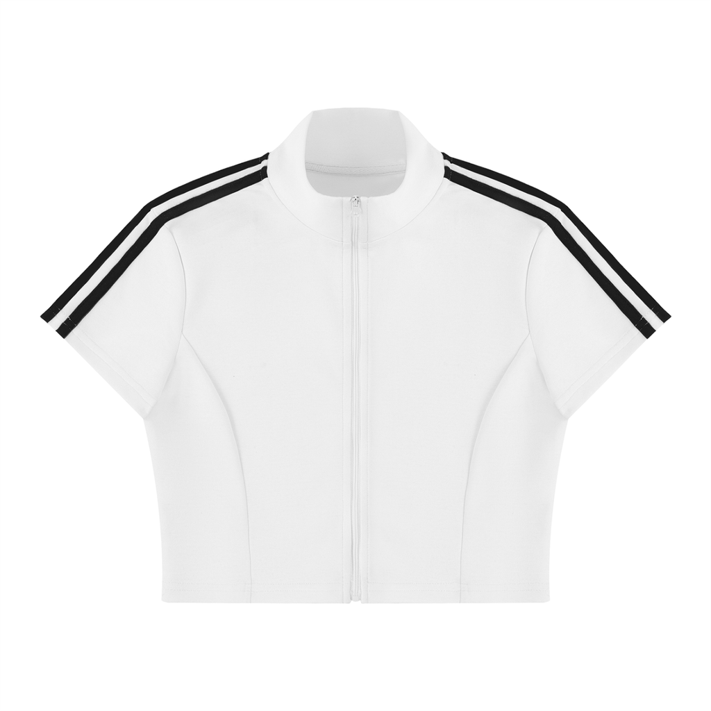 Women's Short Sleeve Zip-Up Crop Top