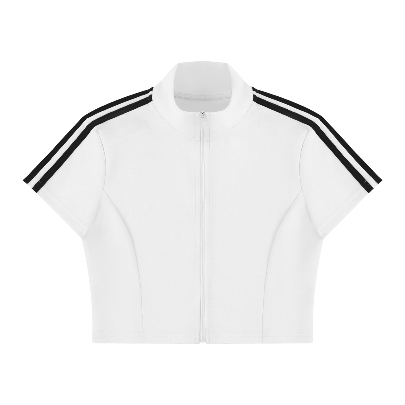 Women's Short Sleeve Zip-Up Crop Top