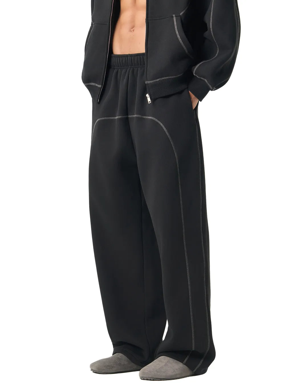 Contrast-Stitched Fleece Sweatpants