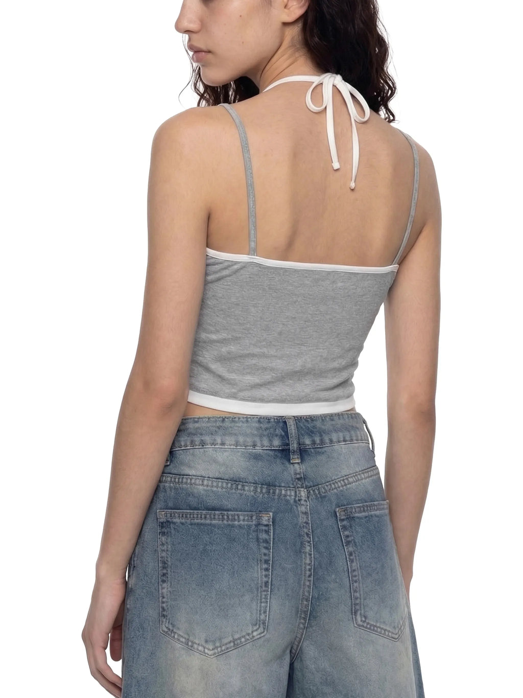 Contrast Binding Halter Crop Top