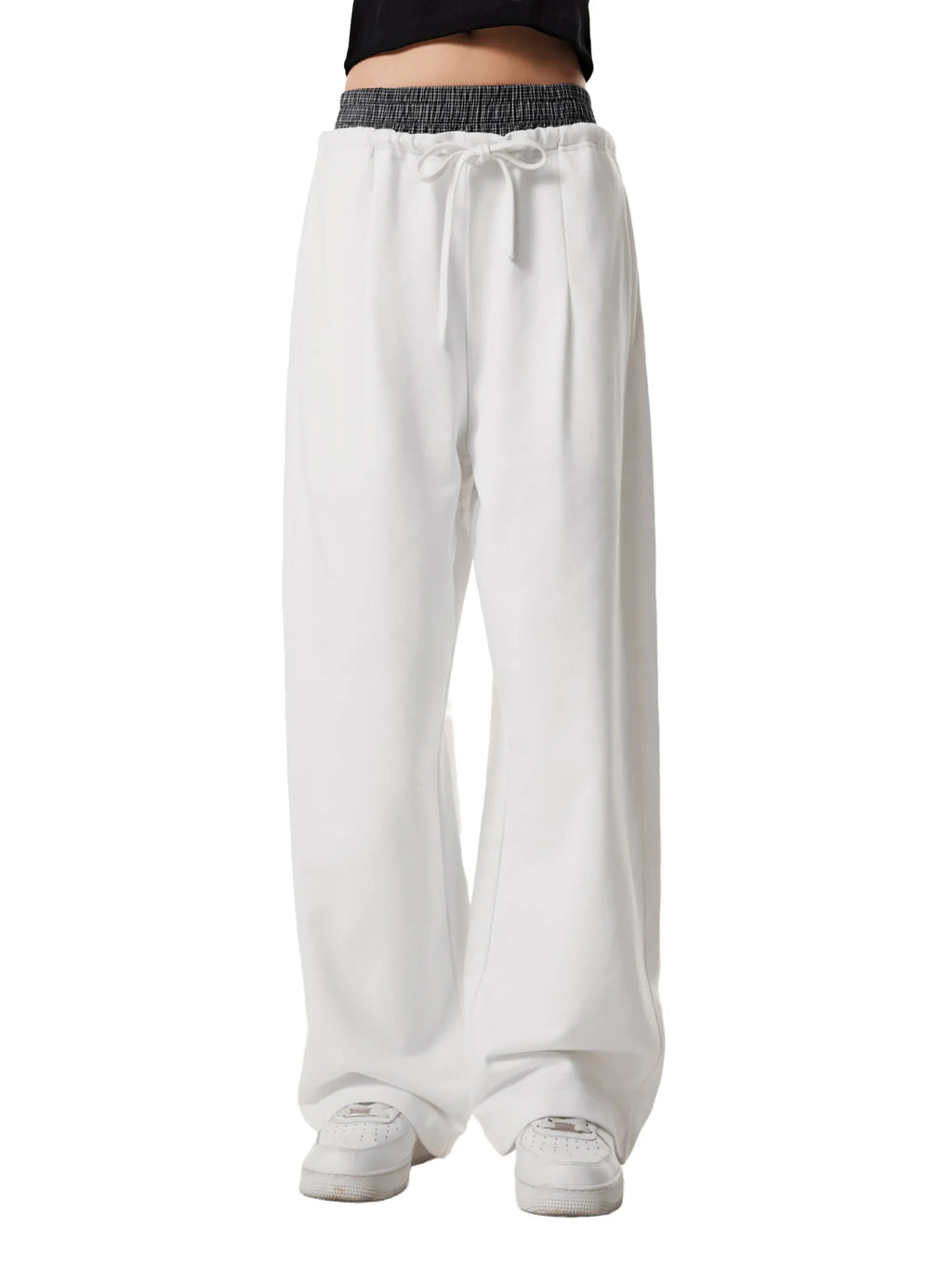Plaid Contrast Waist Pants