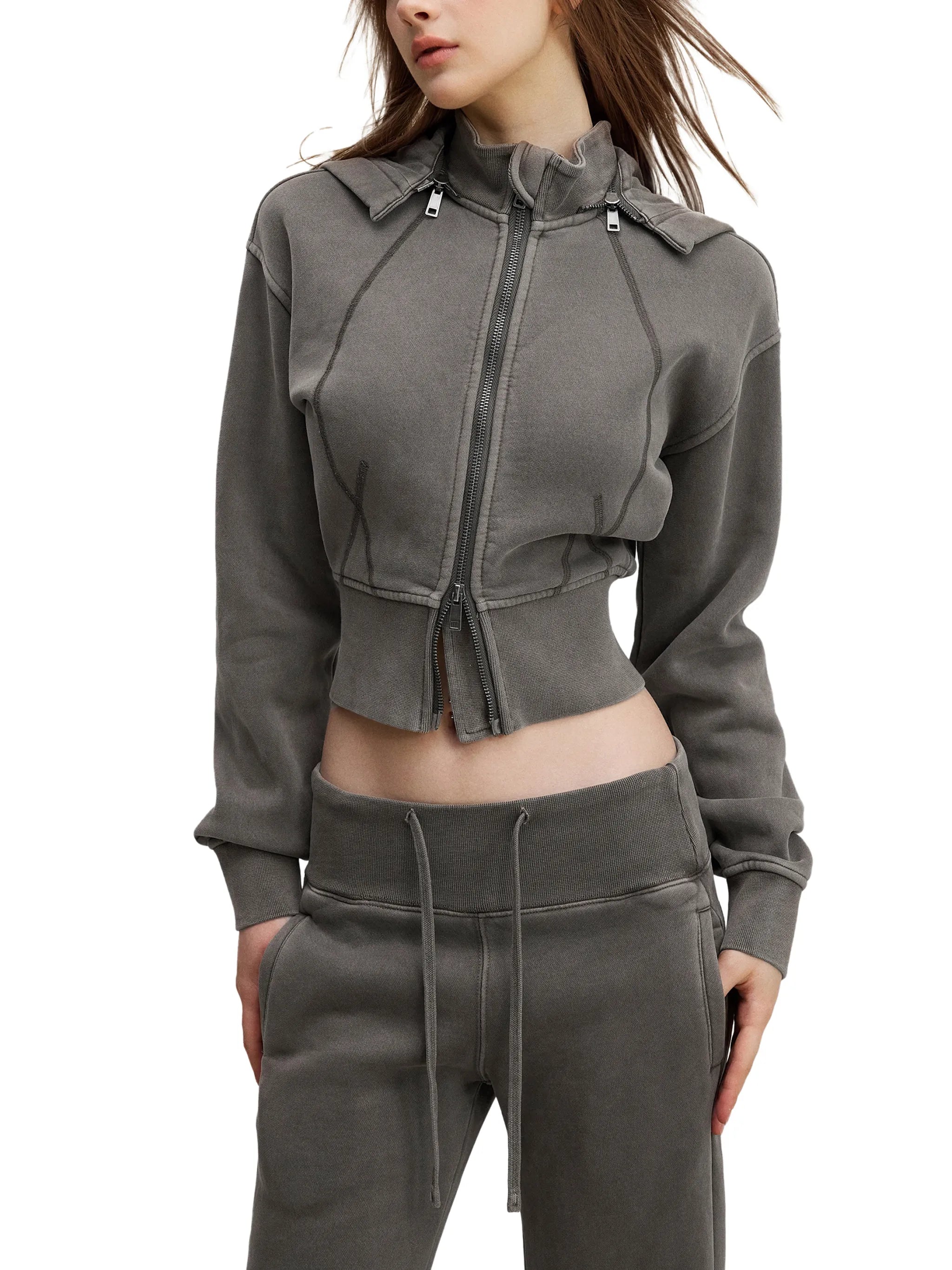 Vintage Washed Cropped Fleece Hoodie