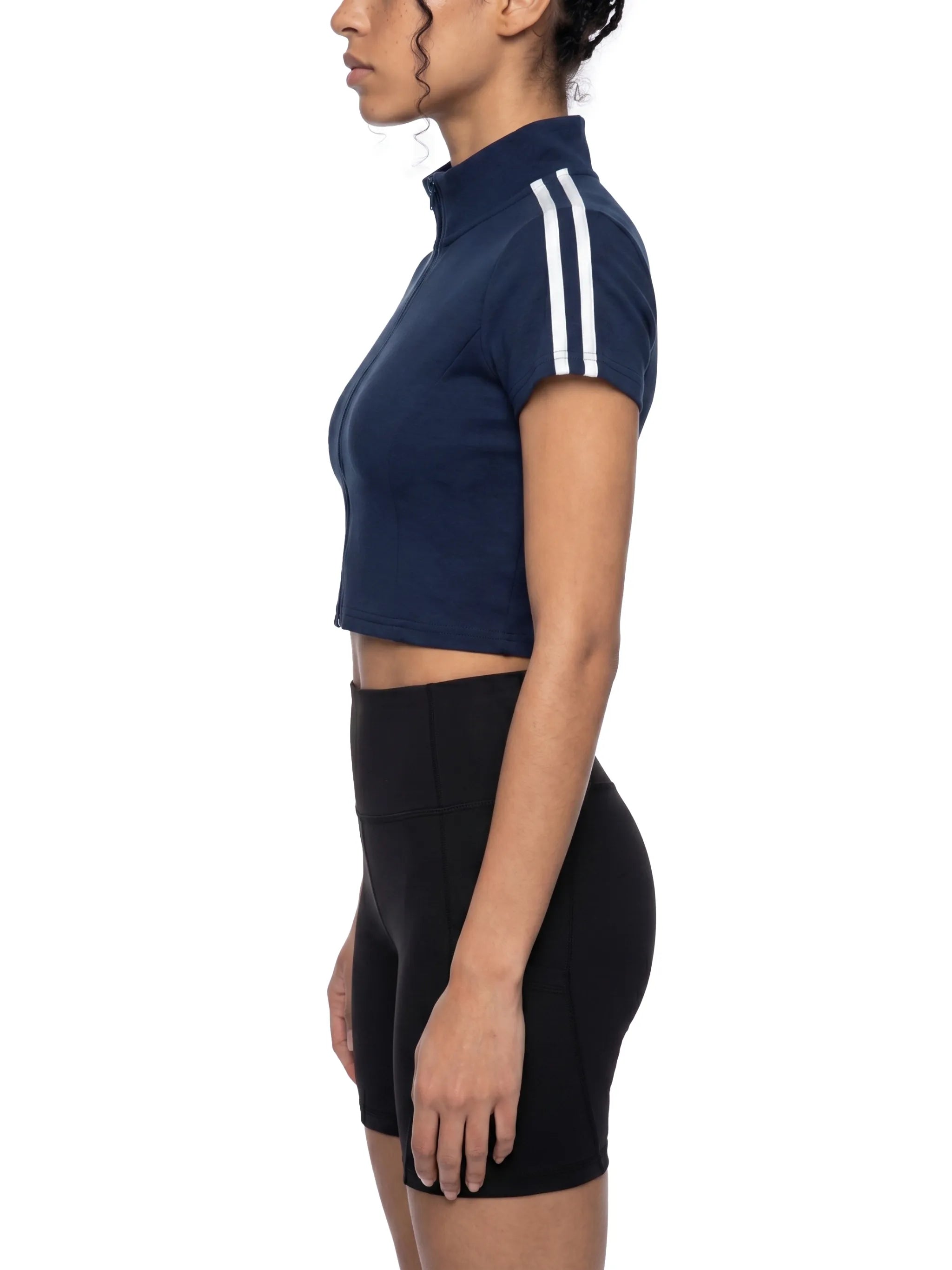 Women's Short Sleeve Zip-Up Crop Top
