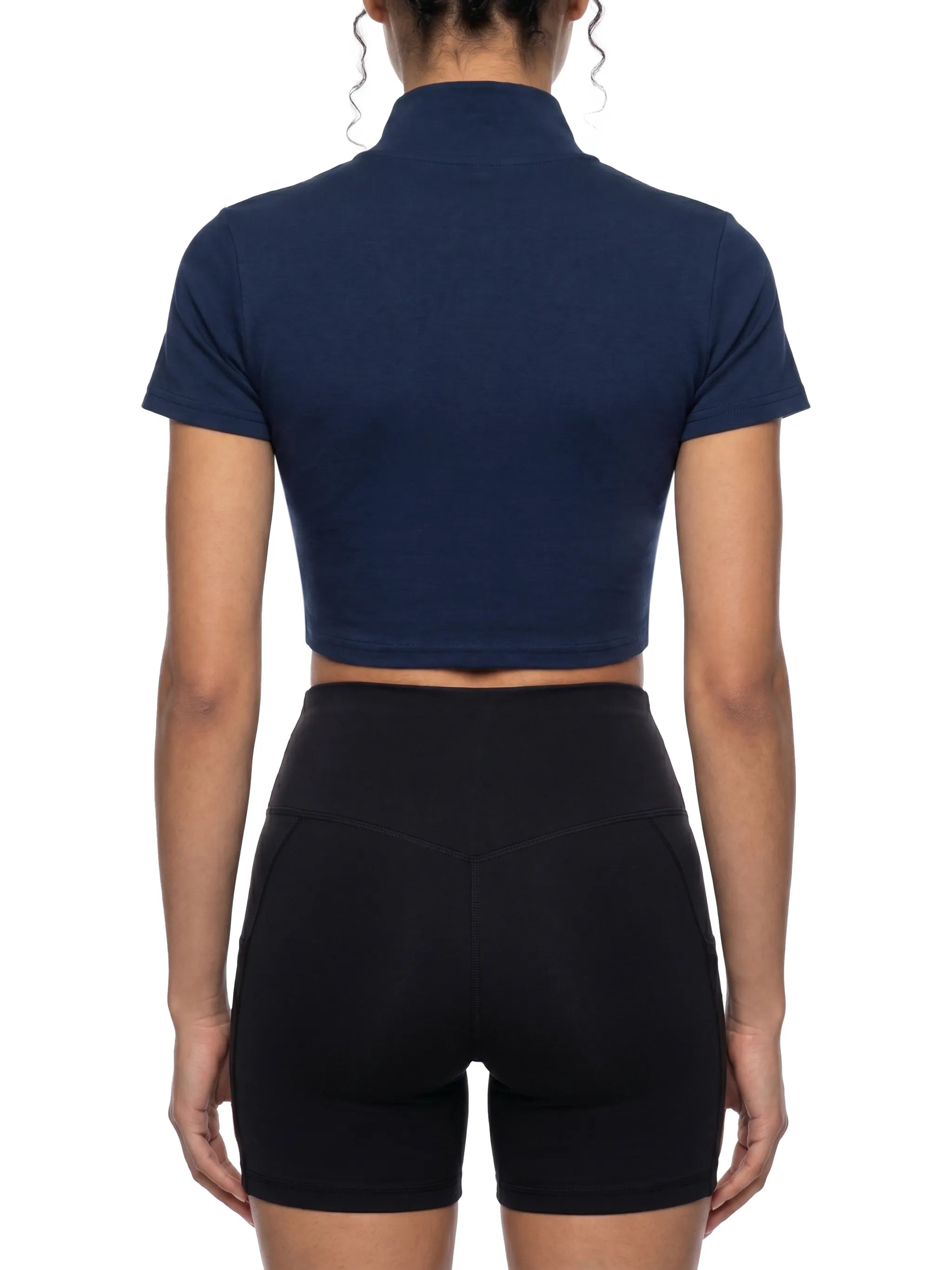 Women's Short Sleeve Zip-Up Crop Top