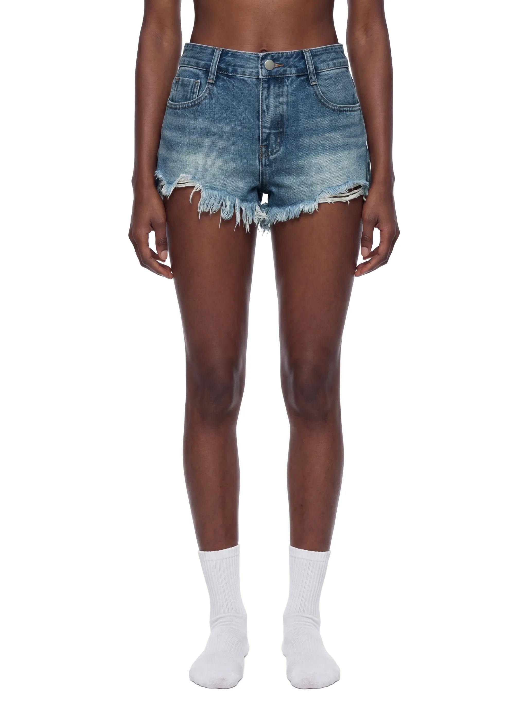 Women's Vintage Wash Frayed Denim Shorts