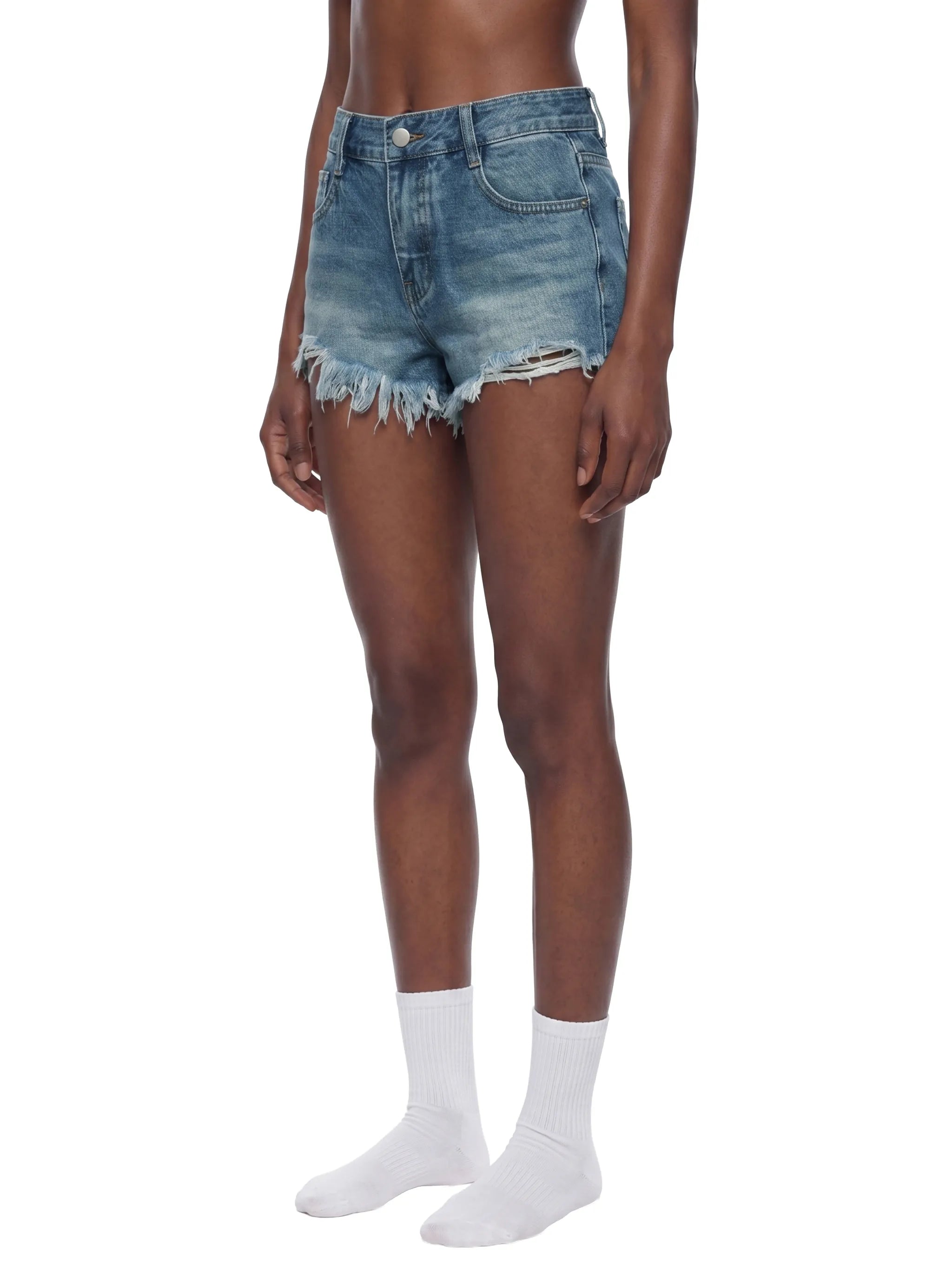 Women's Vintage Wash Frayed Denim Shorts