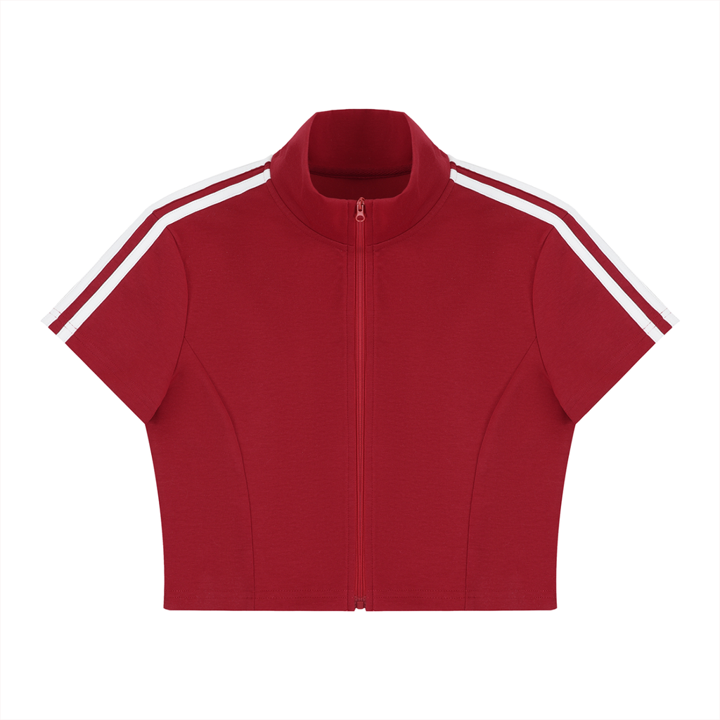 Women's Short Sleeve Zip-Up Crop Top
