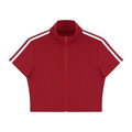 Women's Short Sleeve Zip-Up Crop Top