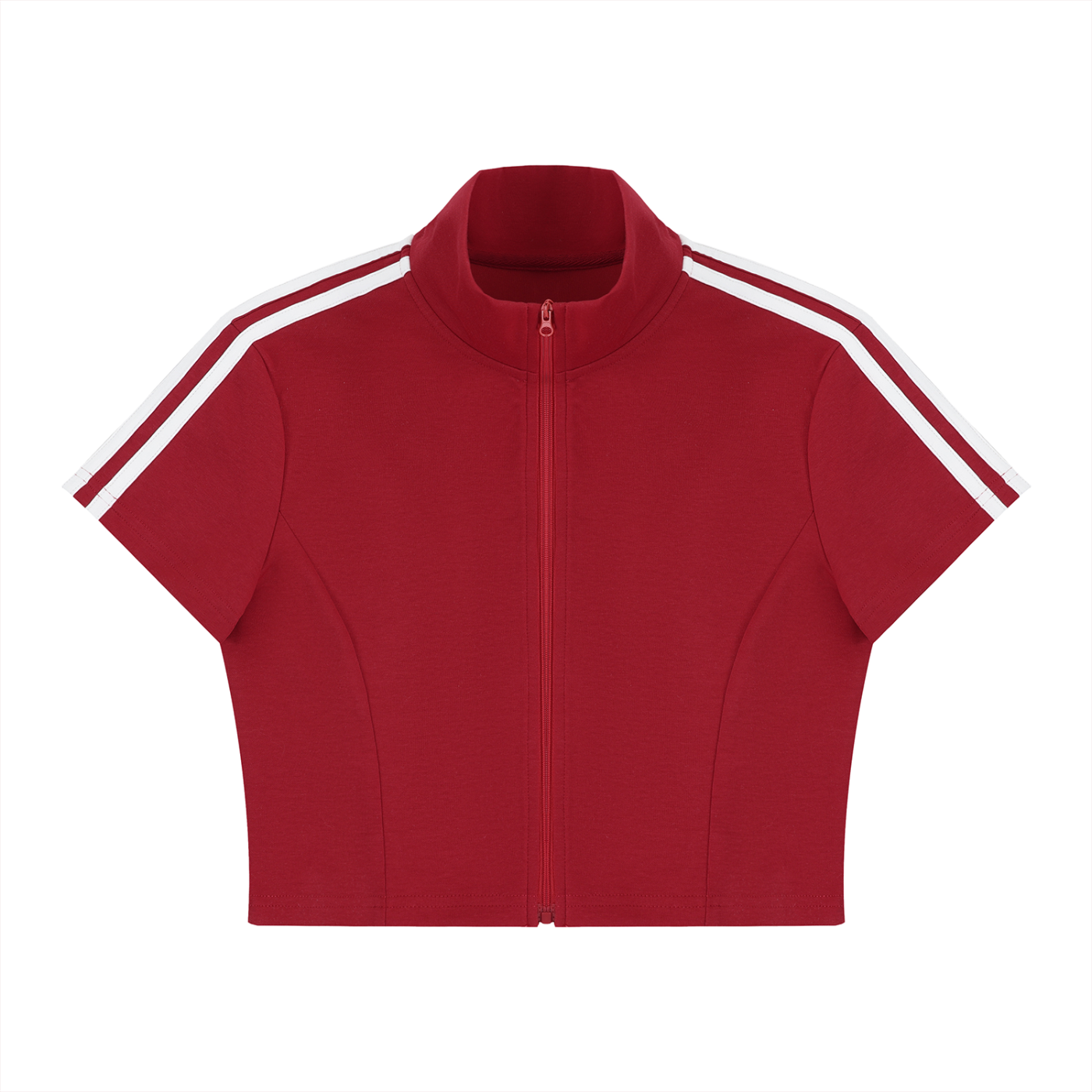 Women's Short Sleeve Zip-Up Crop Top