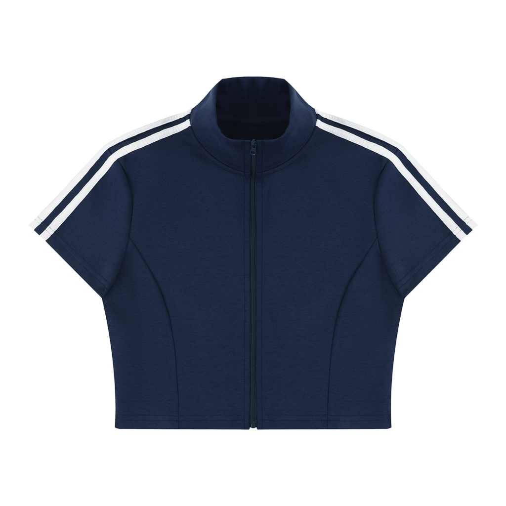 Women's Short Sleeve Zip-Up Crop Top