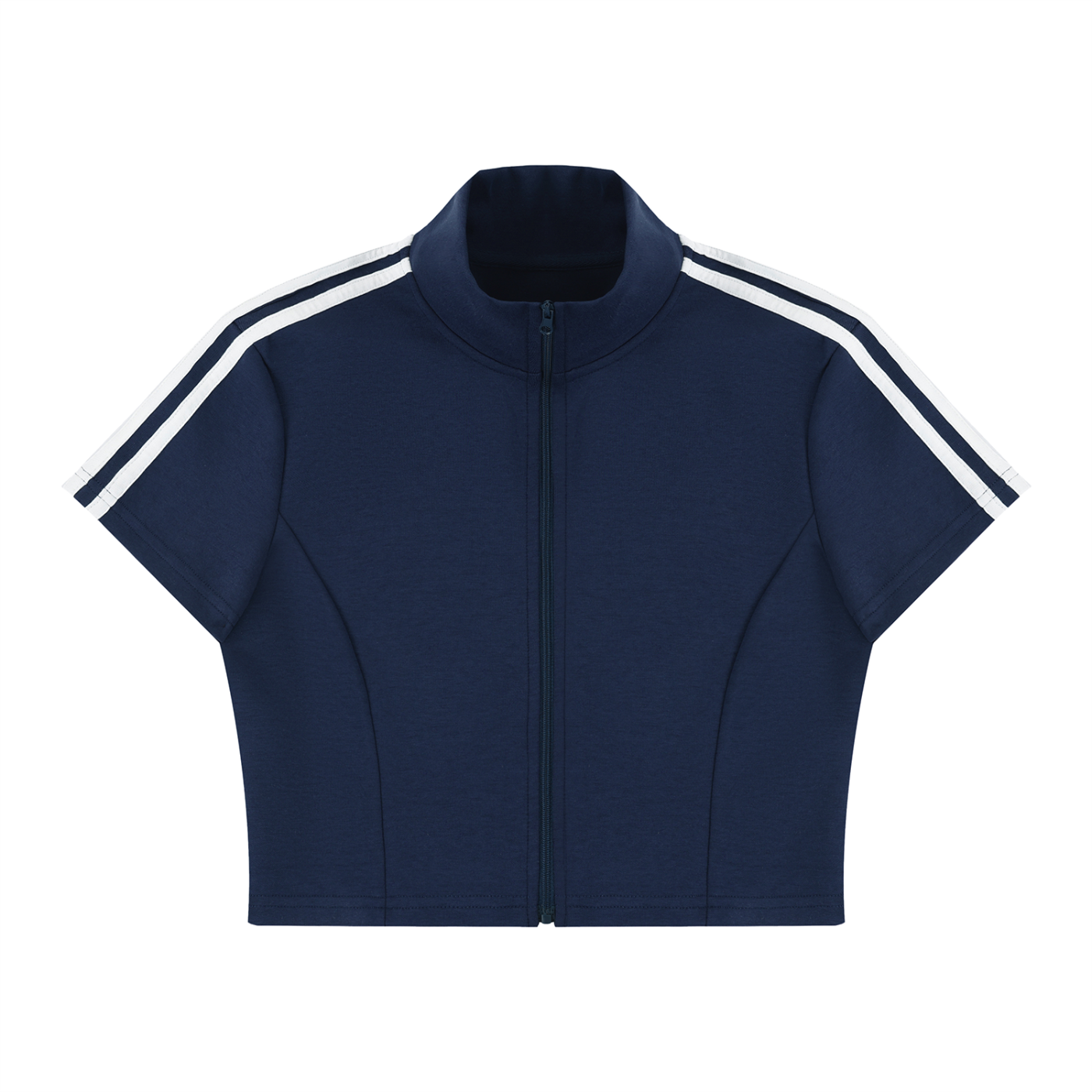 Women's Short Sleeve Zip-Up Crop Top