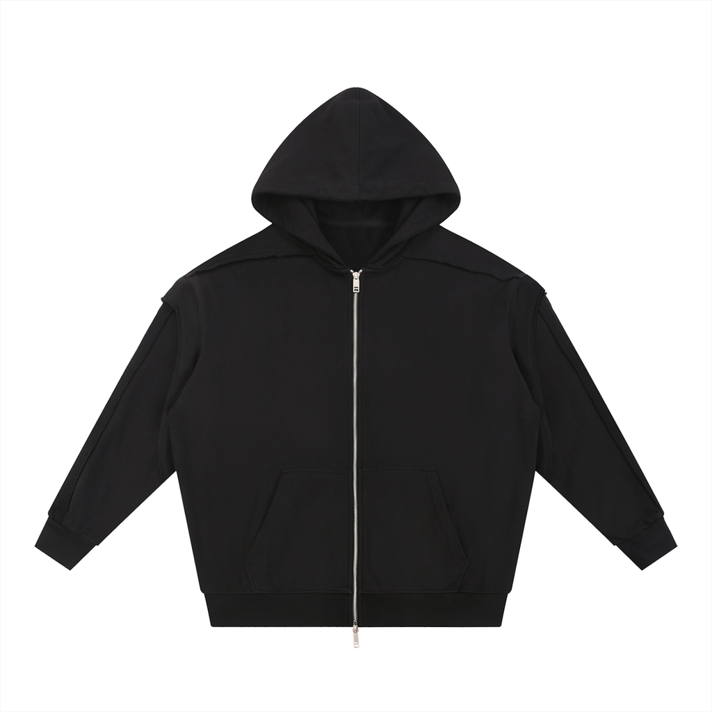 Raw Edge Contrast Tape Zip Hoodie