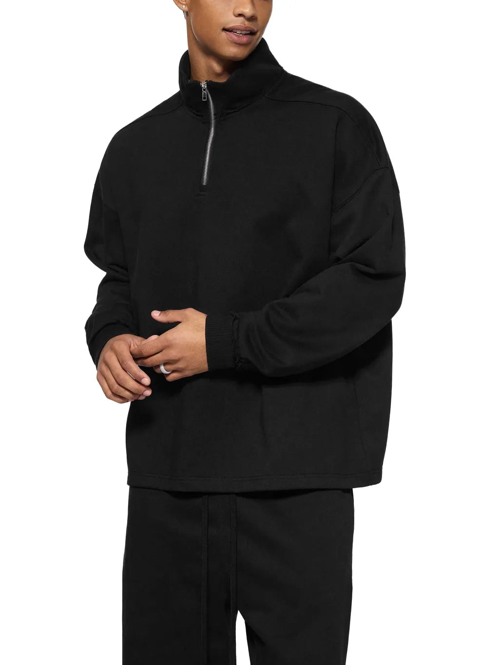 Half-Zip Rolled Edge Fleece Sweatshirt